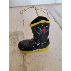 Firefighter black boot mistletoe ornament Xmas